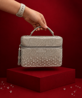Cally Silver Suede Embroidered Vanity Bag