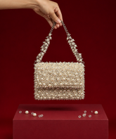Aria Ivory Suede Pearl Embellished Mini Bag