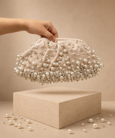 Serene Ivory Suede Embellished Clutch