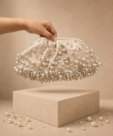 Serene Ivory Suede Embellished Clutch