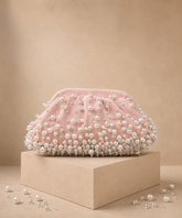 Serene Pink Suede Embellished Clutch