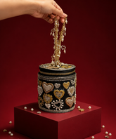 Malika Black Leather Embroidered Cylinder Mini Bag