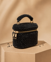 Ziya Black Suede Embroidered Vanity Bag