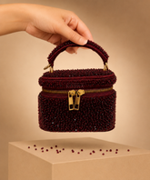 Ziya Maroon Suede Embroidered Vanity Bag