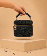 Ziya Navy Blue Suede Embroidered Vanity Bag