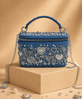 Alizeh Silver Denim Embroidered Vanity Bag