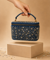 Inaya Gold & Silver Denim Embroidered Vanity Bag