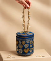 Alizeh Gold & Silver Denim Embroidered Cylinder Mini Bag