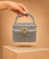 Ziya Silver Suede Embroidered Vanity Bag