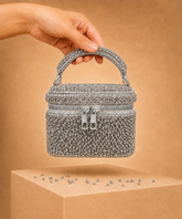 Ziya Silver Suede Embroidered Vanity Bag