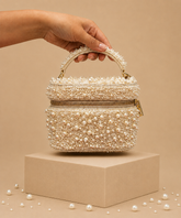 Aria Ivory Suede Pearl Embellished Vanity Bag