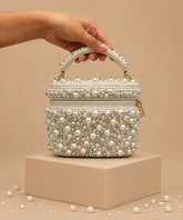 Aria Ivory Suede Pearl Embellished Vanity Bag