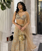 Amna Gold Suede Embellished Round Bag