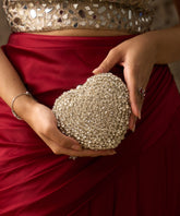 Lola Silver Suede Embellished Heart Bag