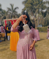 Rania Silver Georgette Embellished Cylinder Mini Bag