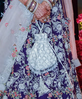 Maya Ivory and Silver Suede Embellished Potli