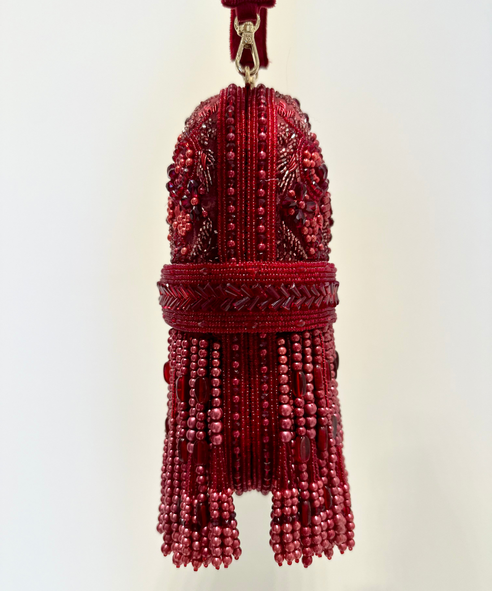 Azmat Maroon Suede Embellished Capsule Bag