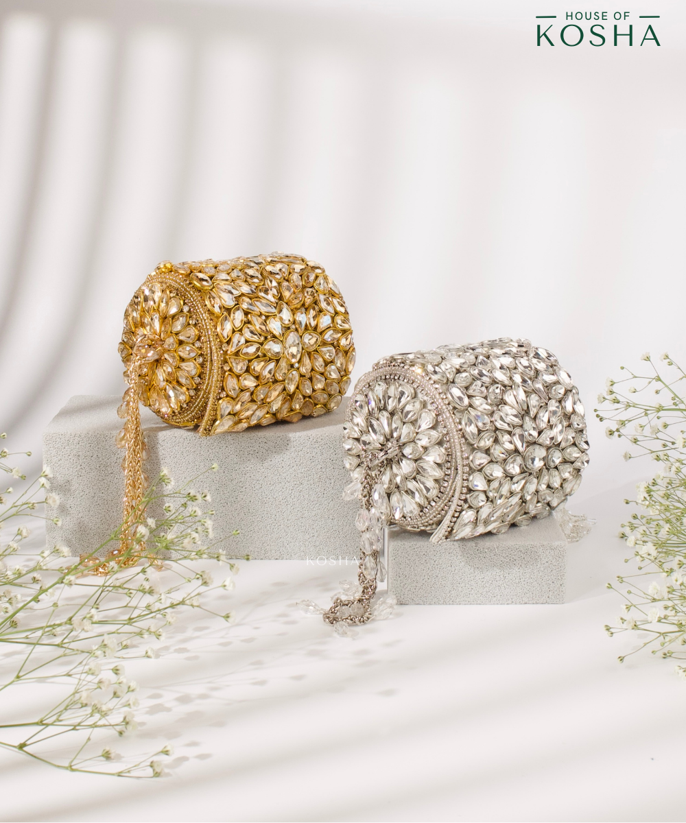 Mia Gold Georgette Embellished Mini Cylinder Bag