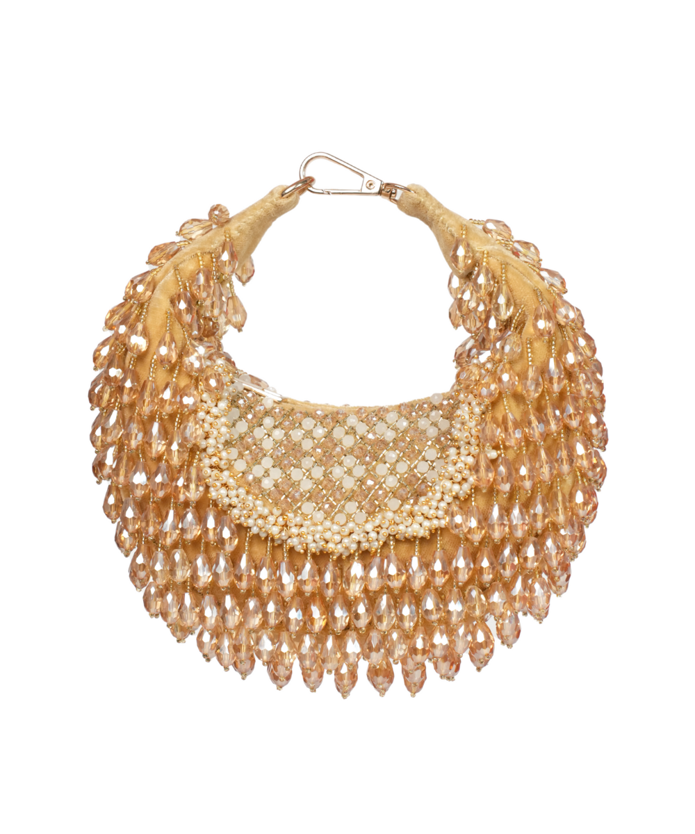 Alara Gold Suede Embellished Hobo Bag