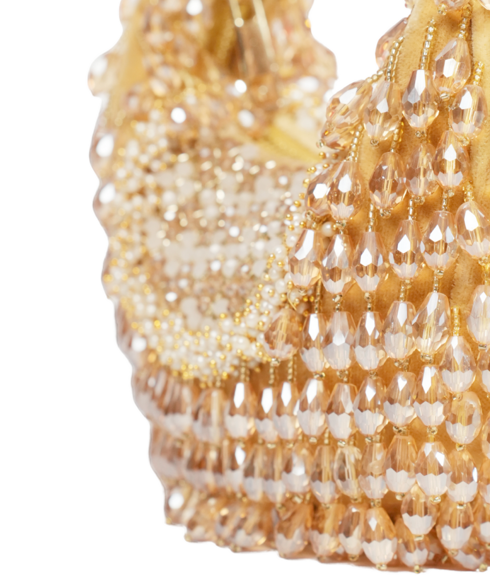 Alara Gold Suede Embellished Hobo Bag