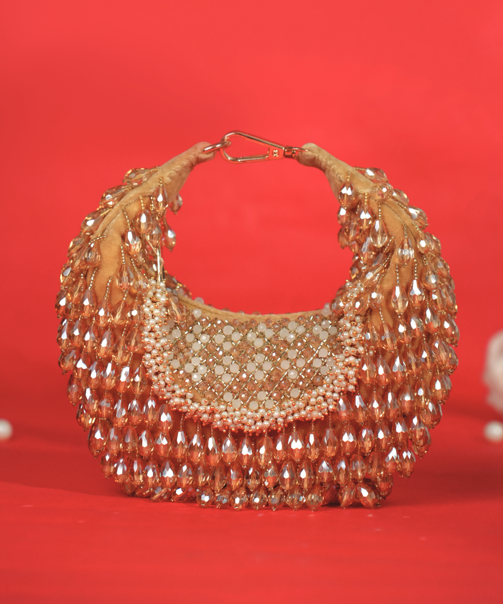 Alara Gold Suede Embellished Hobo Bag