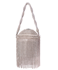 Glitz Silver Georgette Rhinestone Bucket Bag