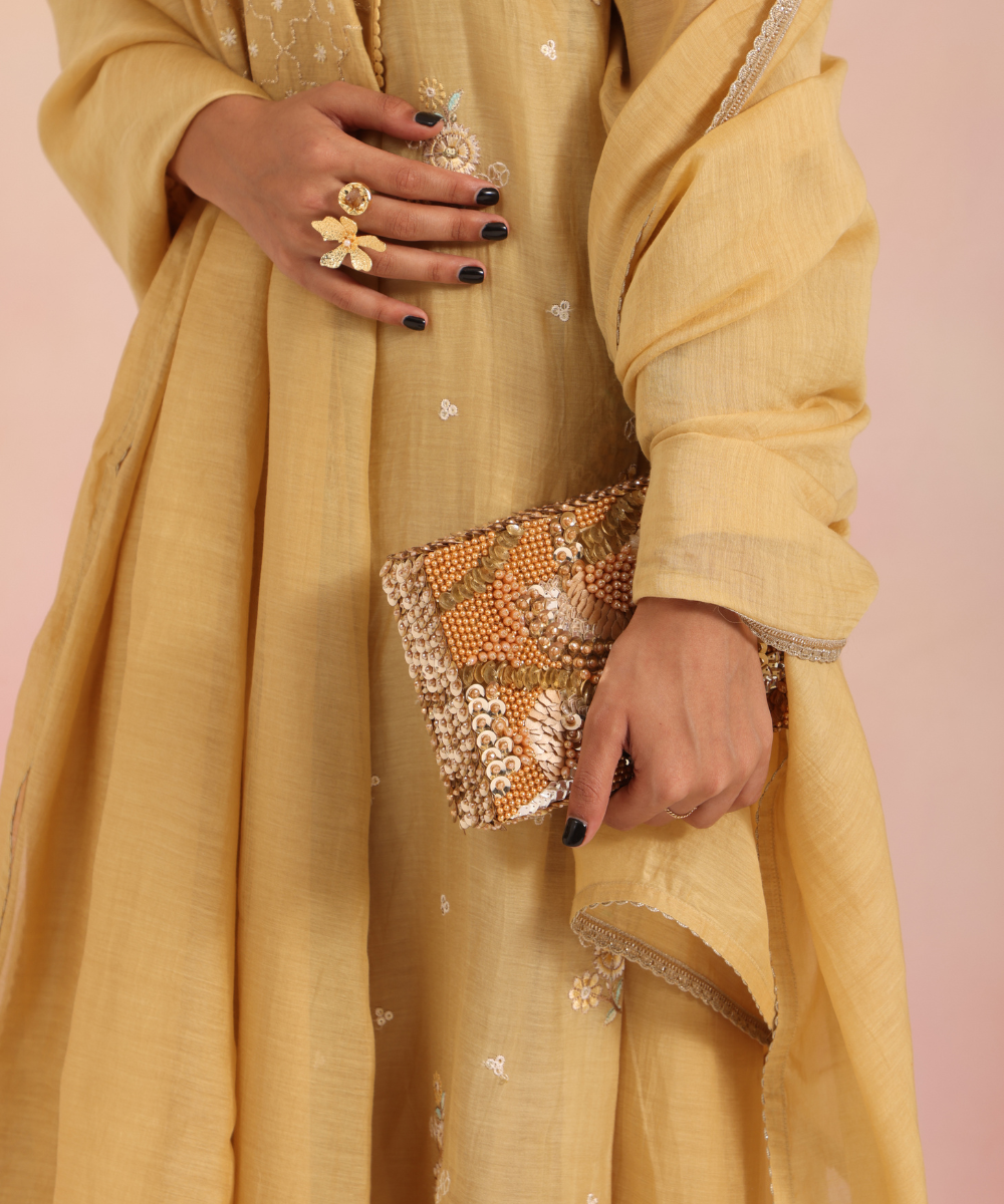 Amna Gold Suede Embellished Clutch