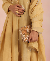 Amna Gold Suede Embellished Clutch