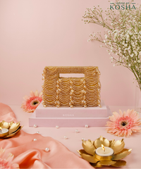 Amyra Gold Suede Handcrafted Clutch