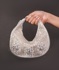 Elina Silver Suede Embellished Hobo Bag
