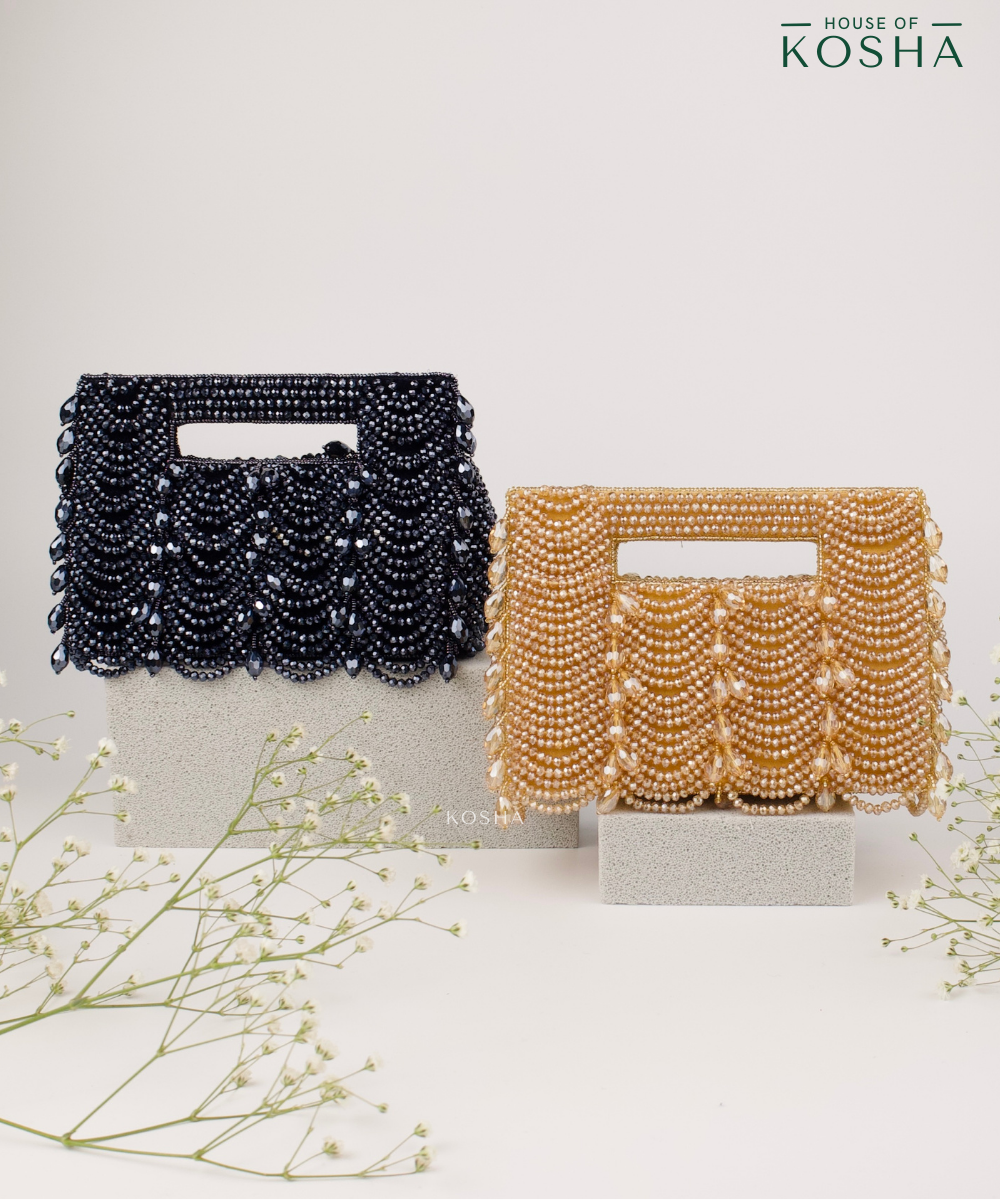 Amyra Gold Suede Handcrafted Clutch