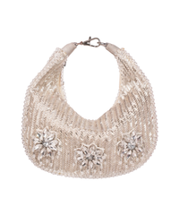 Elina Silver Suede Embellished Hobo Bag