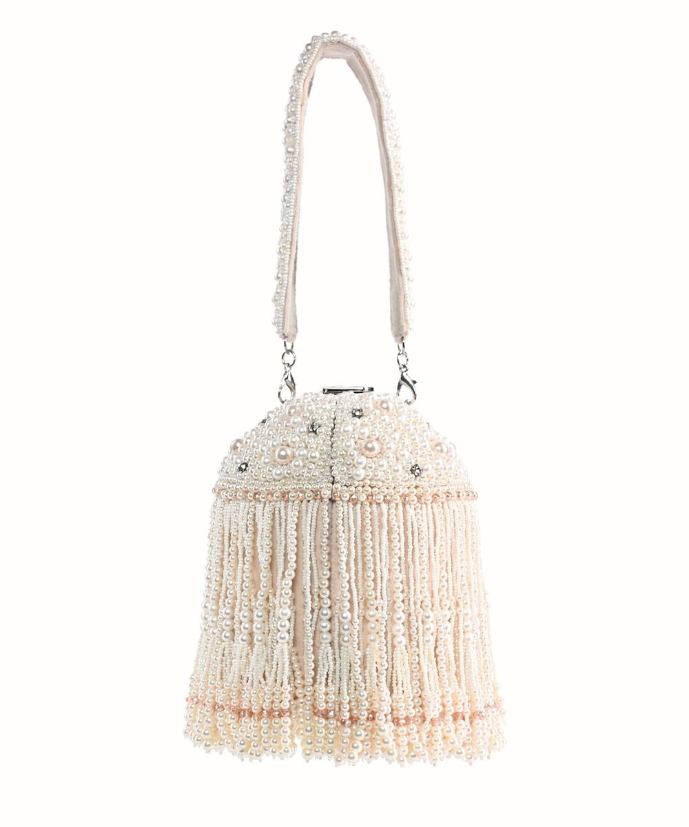 Sophia Ivory Suede Handcrafted Bucket Bag