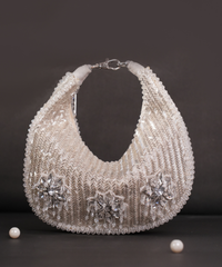 Elina Silver Suede Embellished Hobo Bag