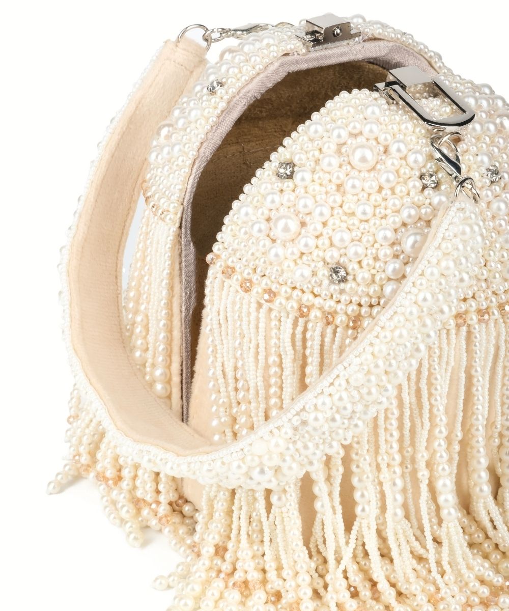 Sophia Ivory Suede Handcrafted Bucket Bag