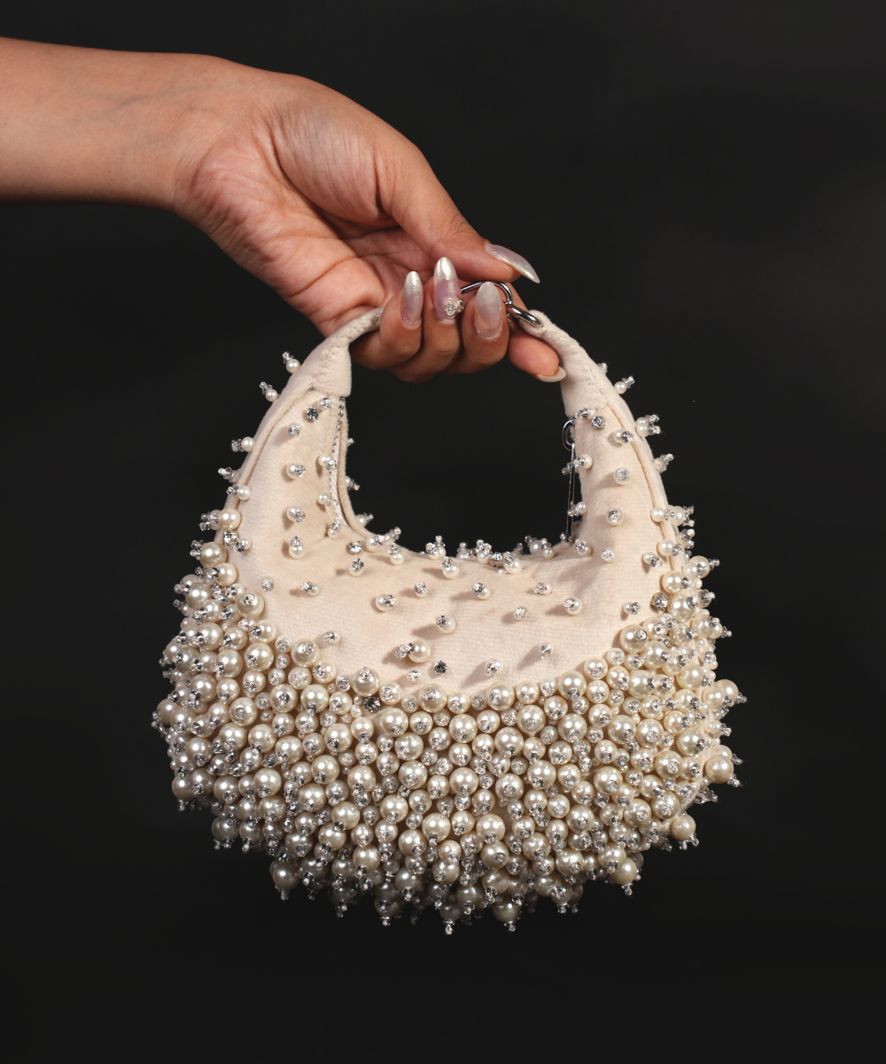 Aliya Ivory Suede Embellished Hobo Bag