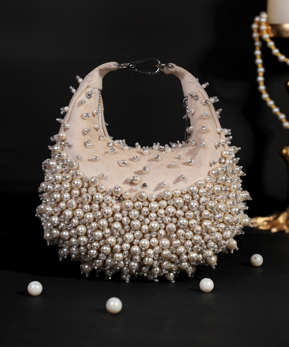 Aliya Ivory Suede Embellished Hobo Bag