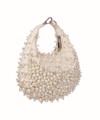 Aliya Ivory Suede Embellished Hobo Bag