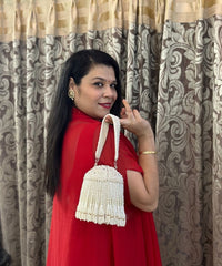 Sophia Ivory Suede Handcrafted Bucket Bag