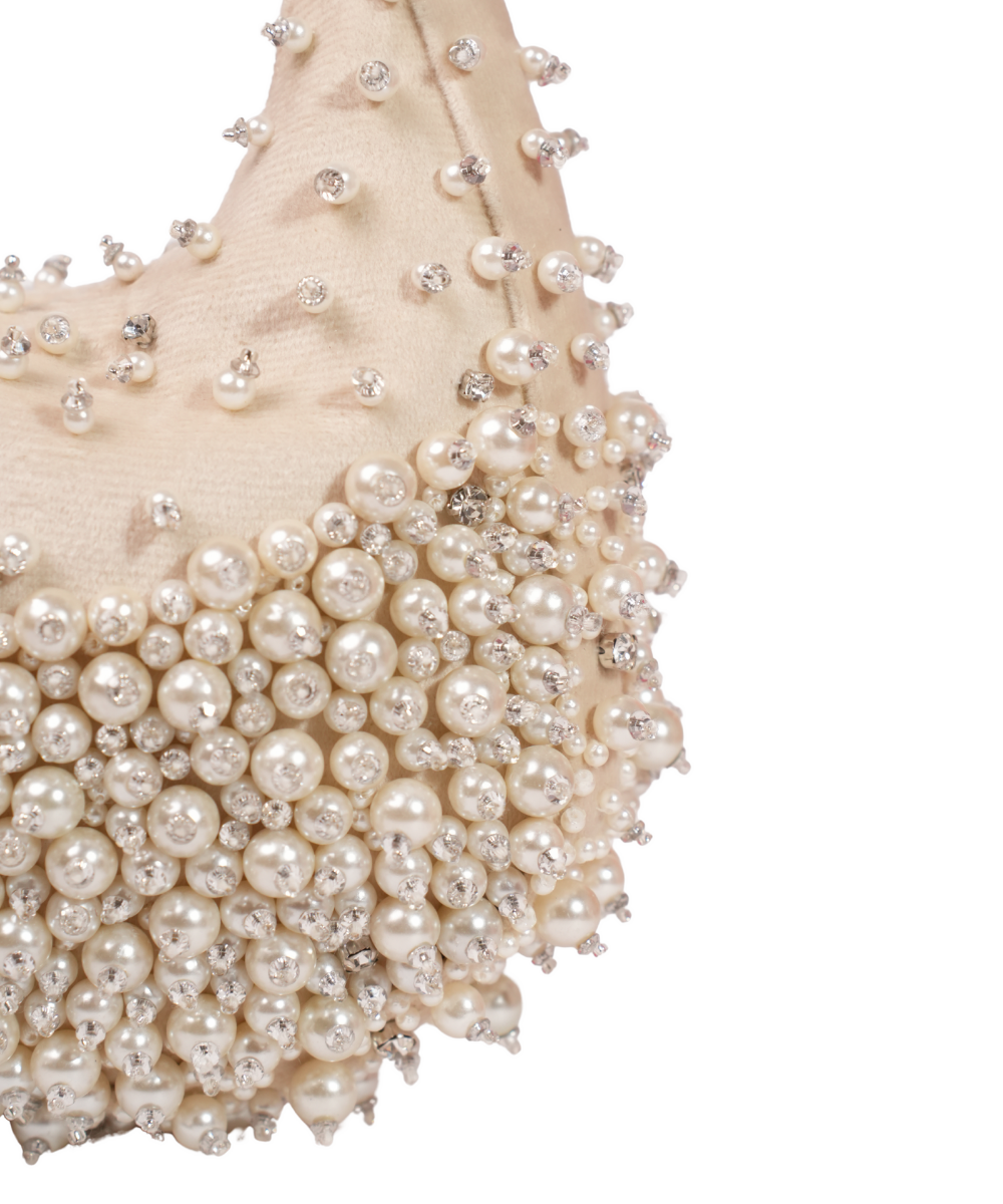 Aliya Ivory Suede Embellished Hobo Bag