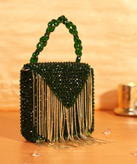 Natali Green Embellished Mini Bag With Gold Chain