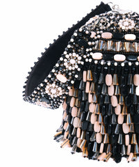 Elly Black Suede Crystal Embellished Bucket Bag