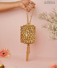 Mia Gold Georgette Embellished Mini Cylinder Bag