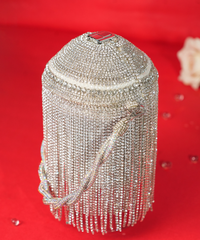 Glitz Silver Georgette Rhinestone Bucket Bag