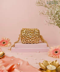 Mia Gold Georgette Embellished Mini Cylinder Bag