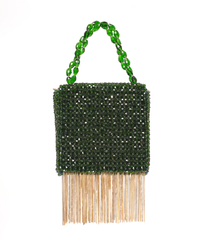 Natali Green Embellished Mini Bag With Gold Chain