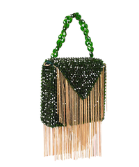 Natali Green Embellished Mini Bag With Gold Chain