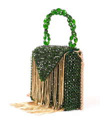 Natali Green Embellished Mini Bag With Gold Chain