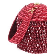 Diana Maroon Suede Embellished Bucket Bag