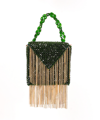 Natali Green Embellished Mini Bag With Gold Chain